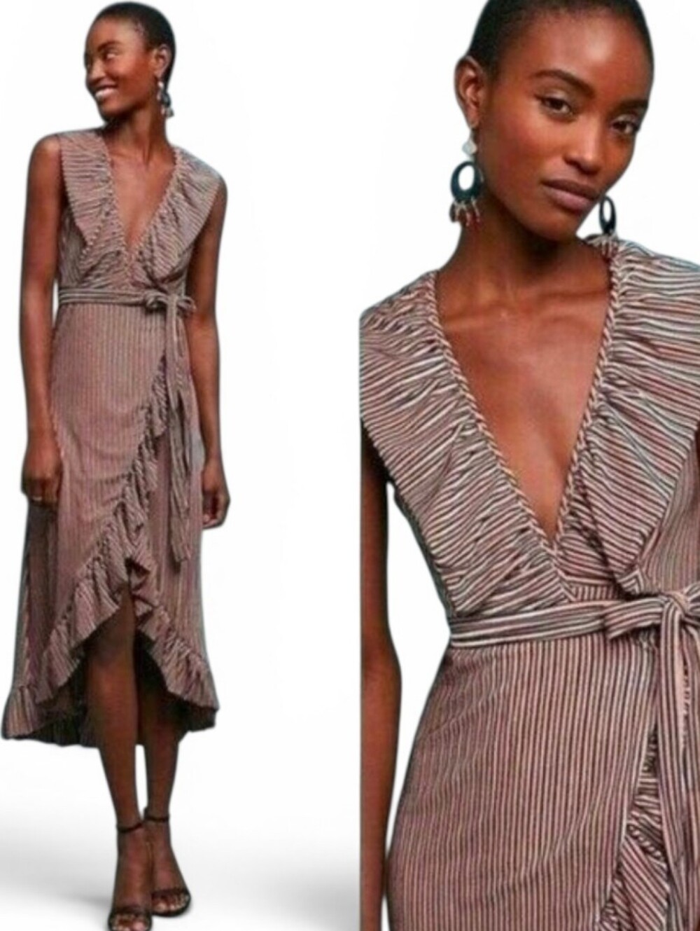MISA LOS ANGELES Striped Velvet Wrap Chateau Dress - Medium
